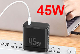 45 watt charger is made with Gallium Nitride (GaN) technology,
which allows for faster charging and a smaller, more compact design.Unlike traditional chargers that are bulkier and slower,the PD 45 Watt USB-C GaN Charger can charge your Iphone up to 50%.